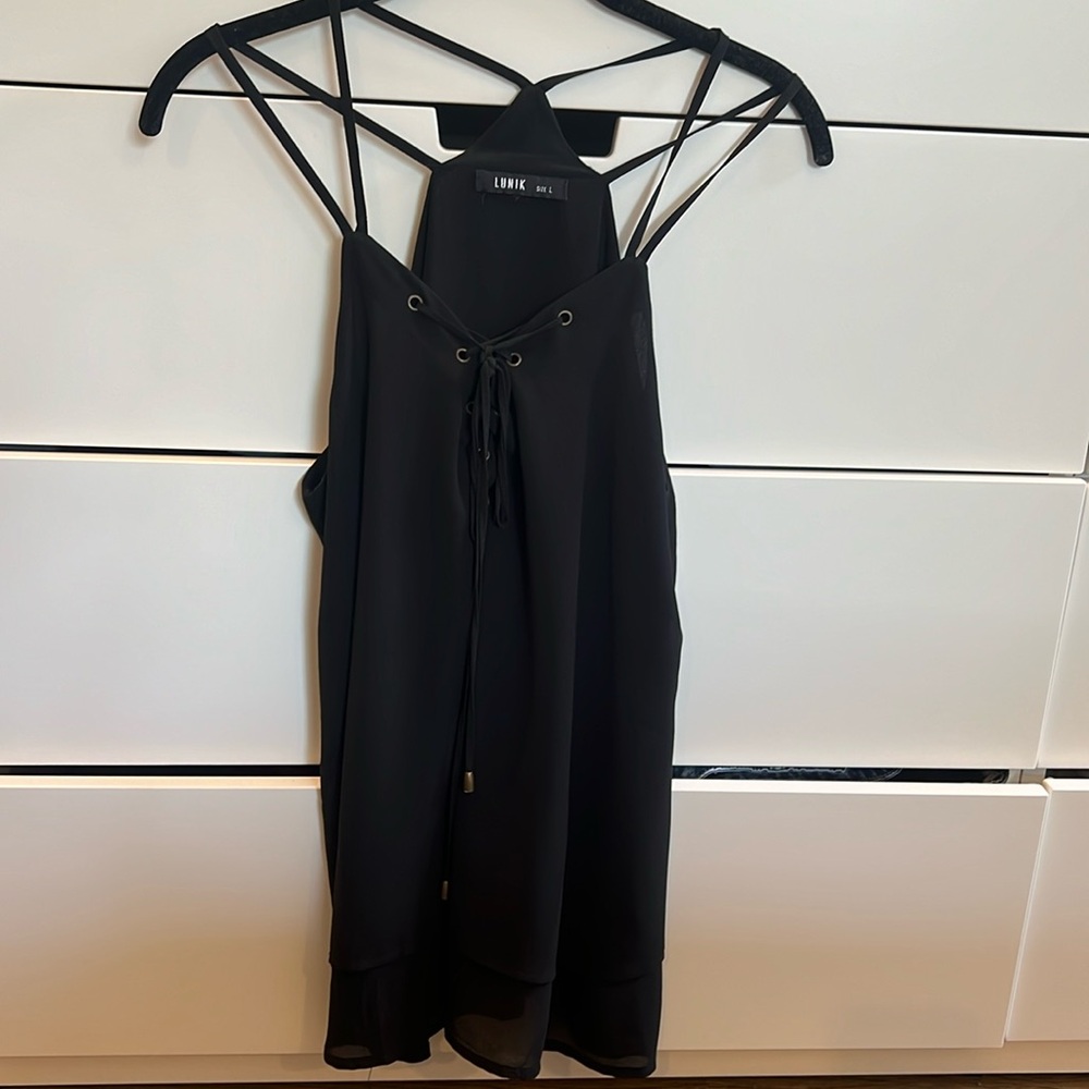 Black lace up blouse